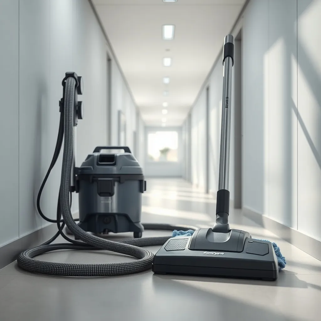 Close-up of industrial cleaning equipment, professional vacu