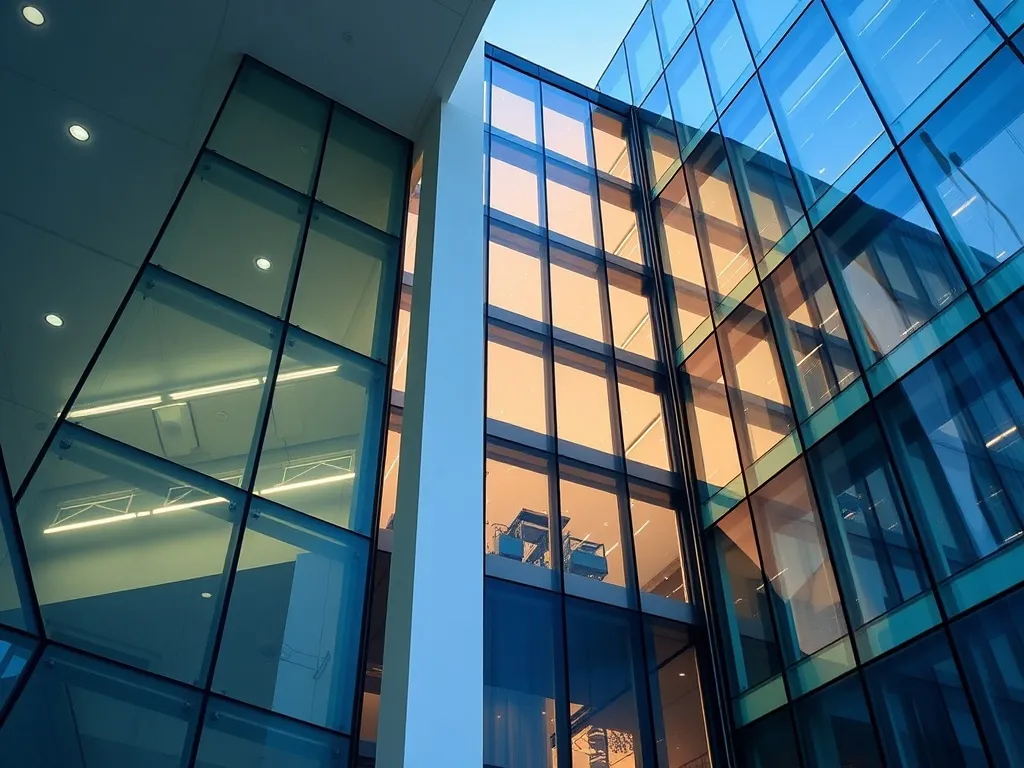 A high-angle professional shot of a modern office building i
