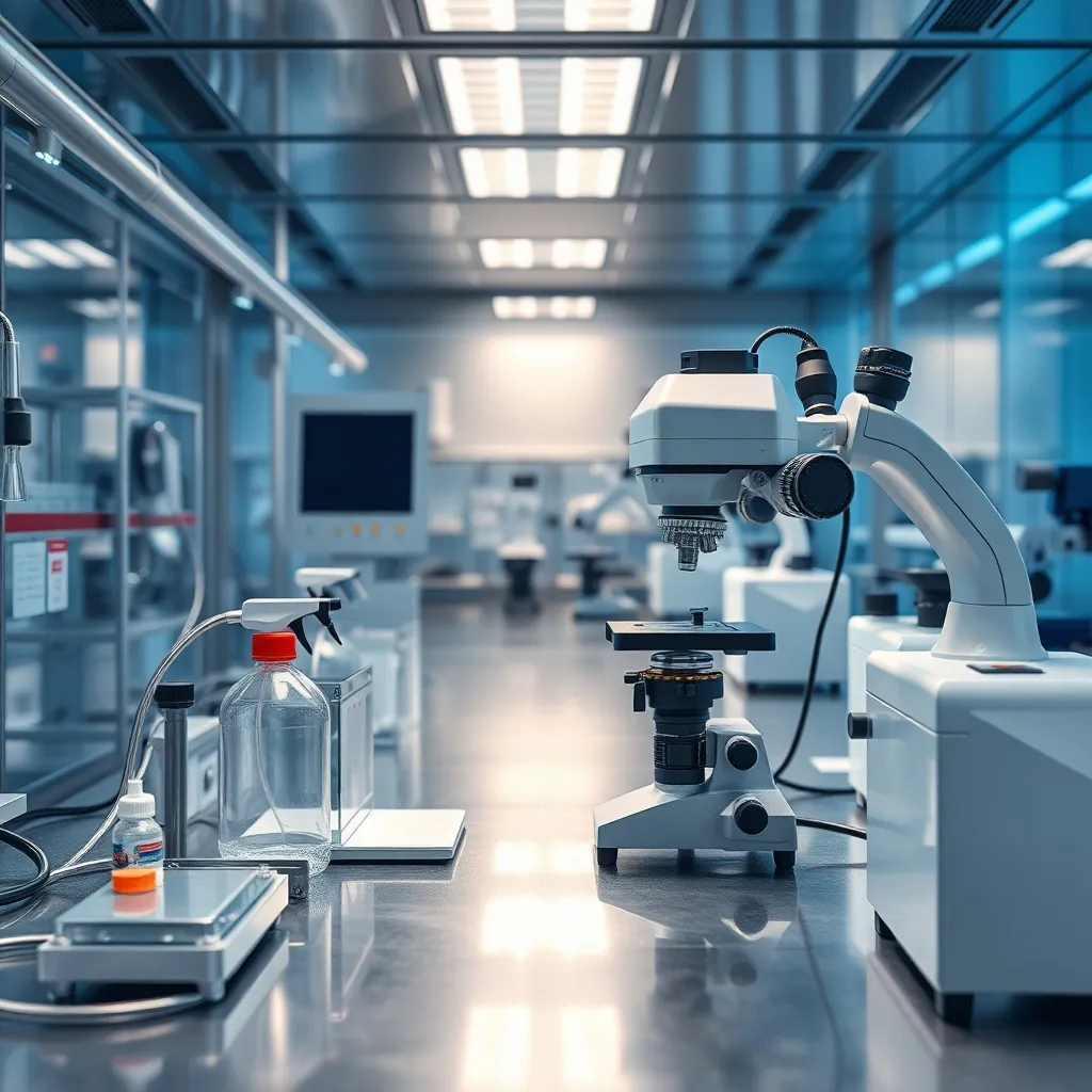 A high-tech industrial laboratory setting with professional
